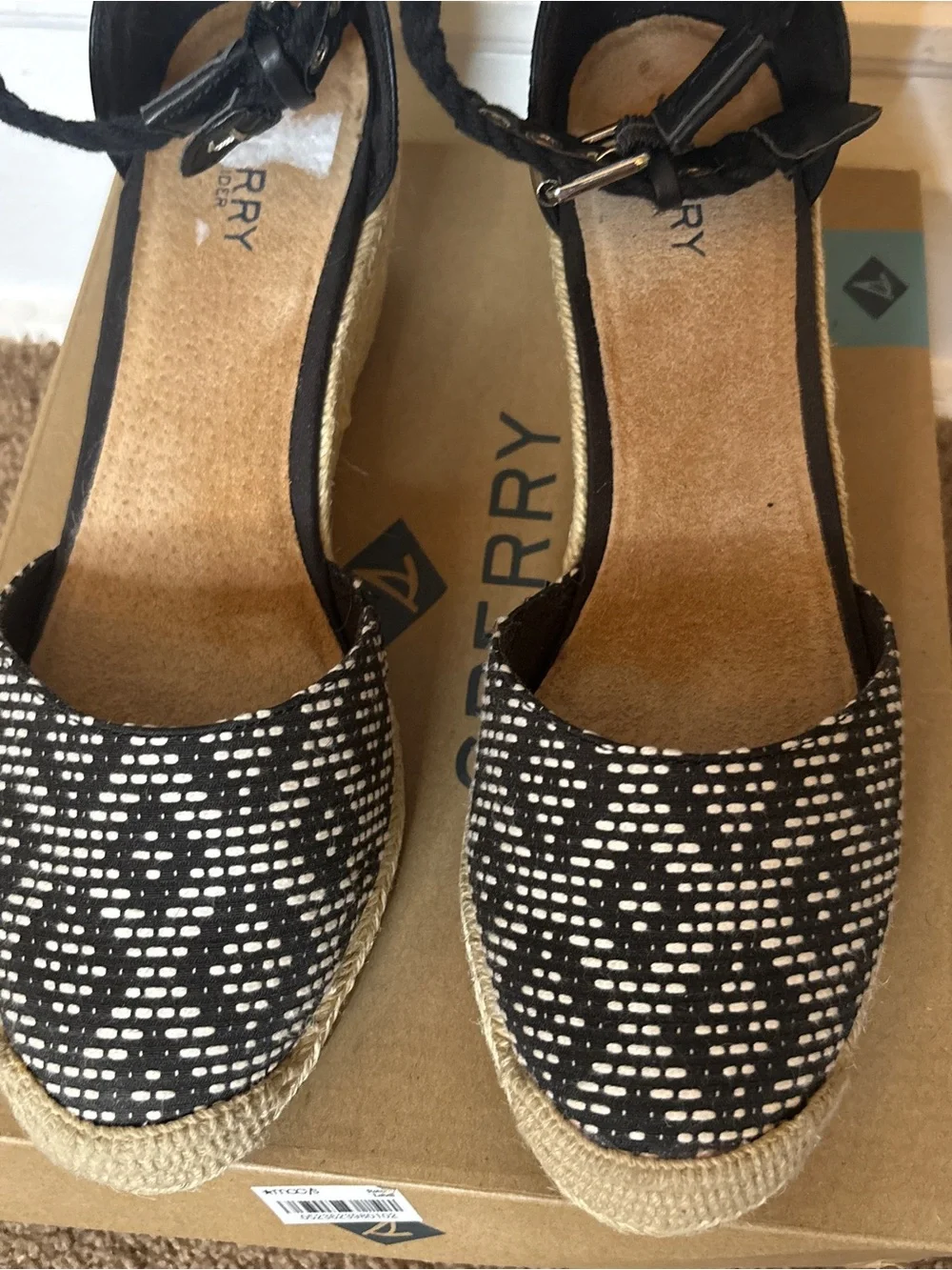 SPERRY TOP SIDERS VALENCIA ESPADRILLE SANDEL BLACK & WHITE Sz 9.5